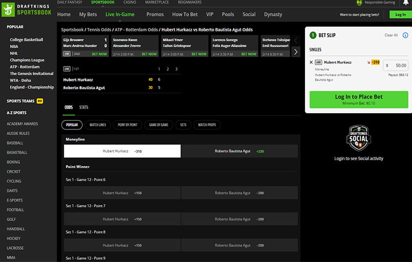 TheThe DraftKings live interface.